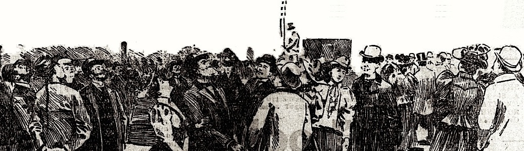Crowd gazing at mystery airship 1896
