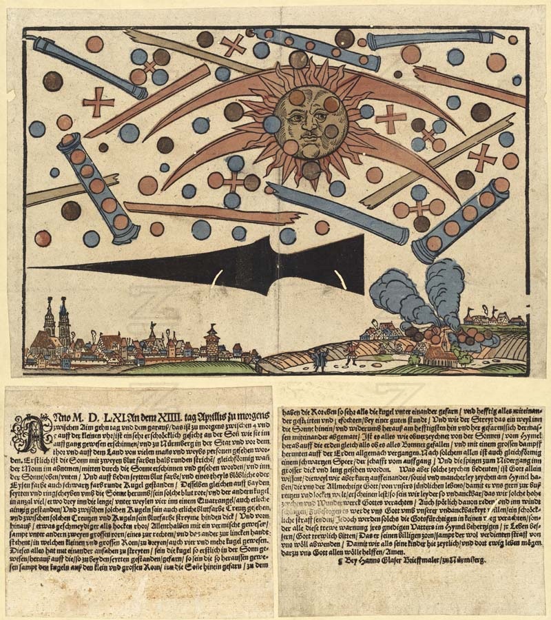 1561 Nuremberg celestial phenomenon broadsheet by Hans Glaser